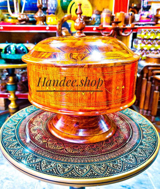 Wooden Hotpot topped With Brass Work With inner Steel Bowl